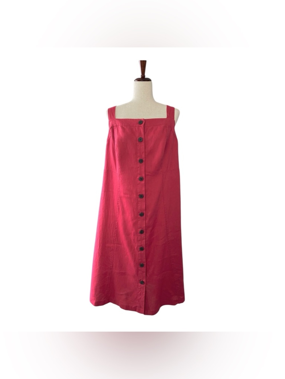 J.Jill XL Cape Cod Red Linen Midi Dress Button Front Summer Casual